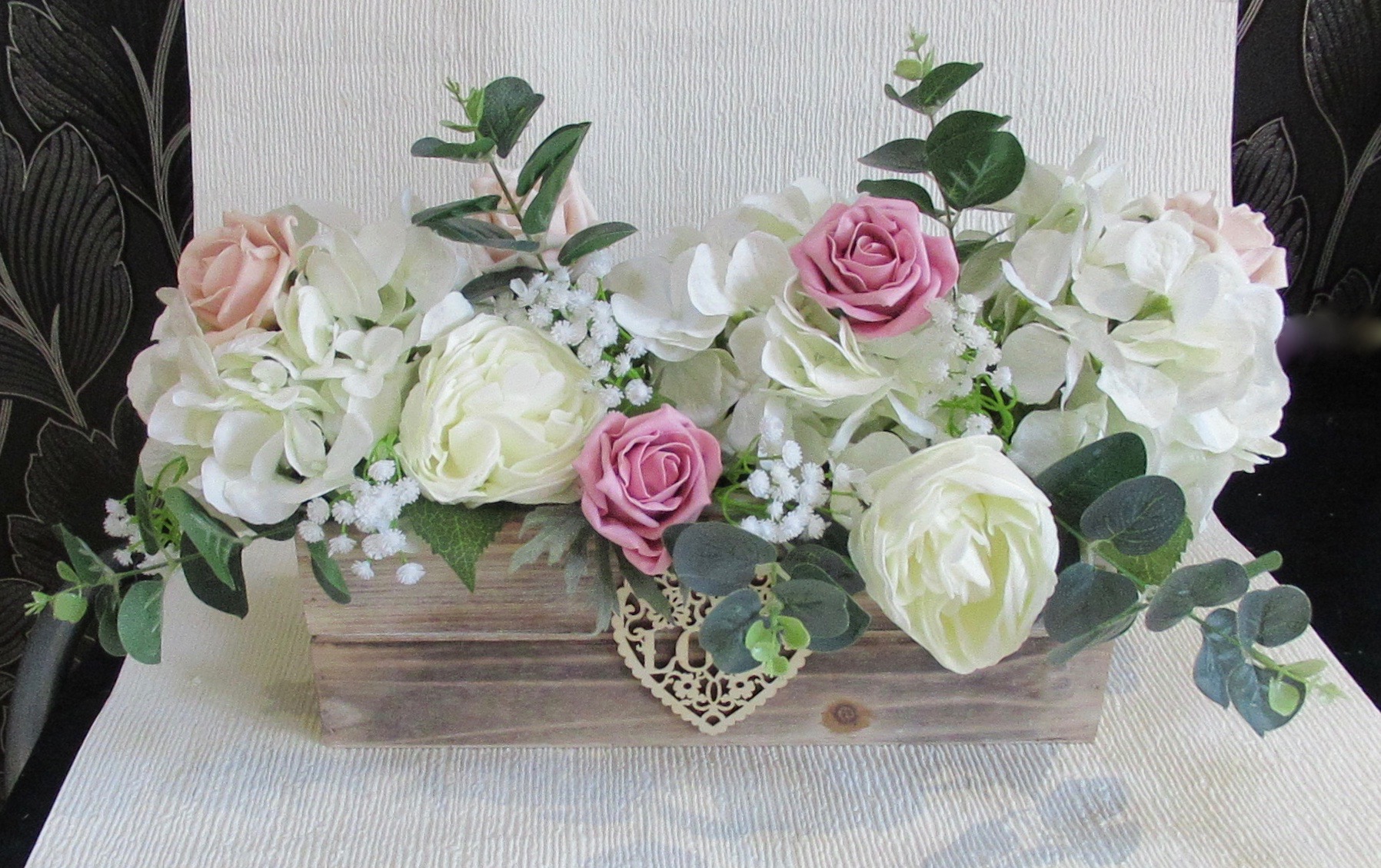 Wedding Centrepiece, Wooden Trough Centrepiece